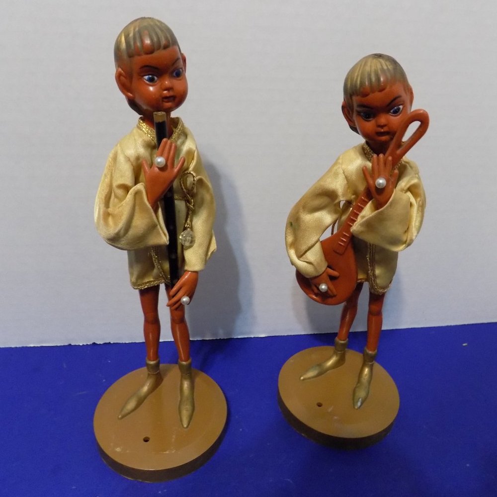 Vintage Asian Boy Pixie Elf Gnome Musician's Figurine Gypsy Hong Kong 60's 70's